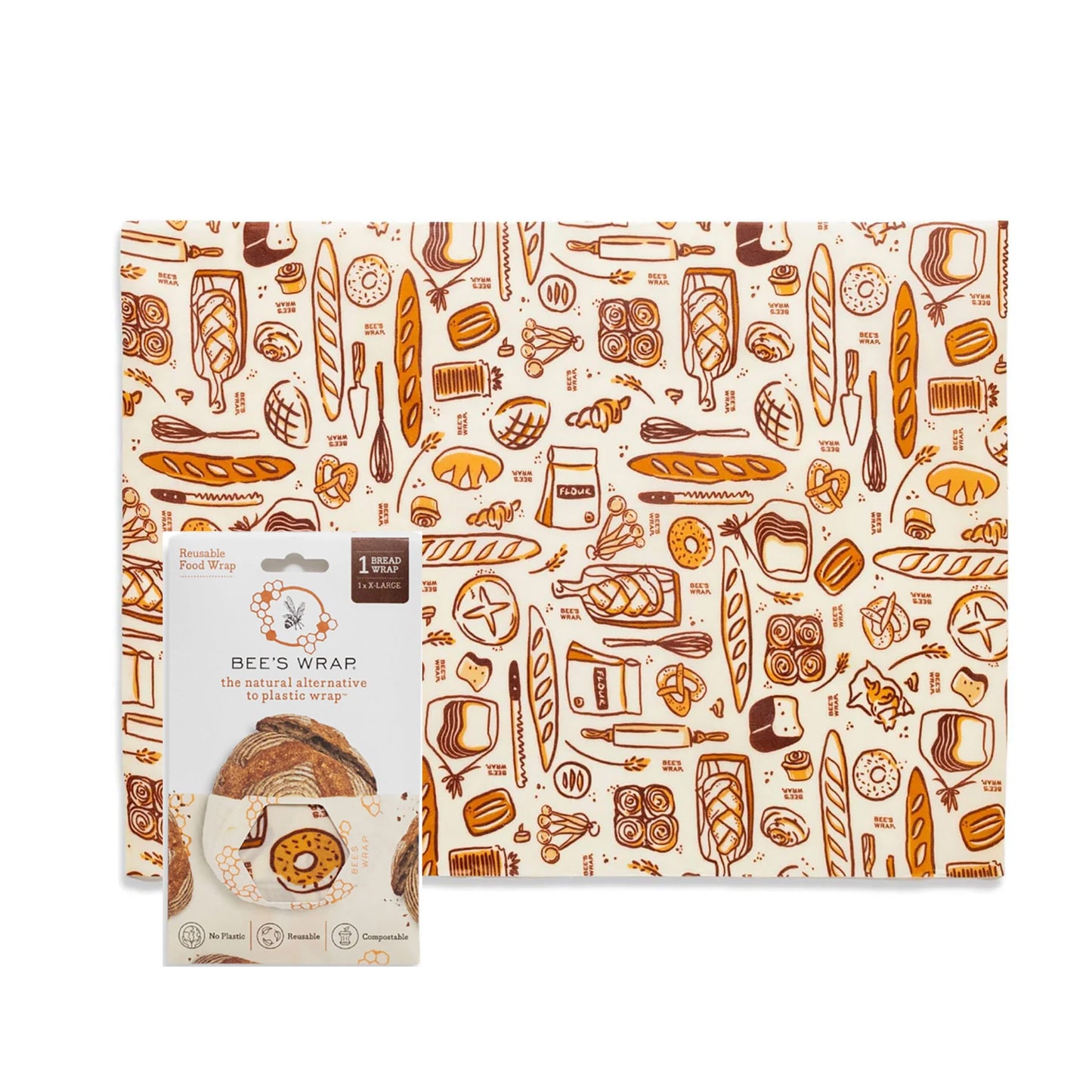 Bees wrap with bread design on a white background