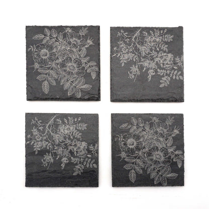 Slate Coasters-Wild Roses- Set of 4