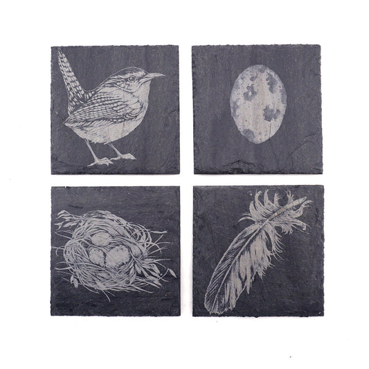Laura Zindel Slate Coasters - Wren- Set of 4