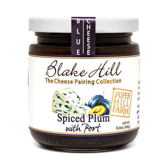 Jar of Blake Hill Spiced Plum with Port on a white background